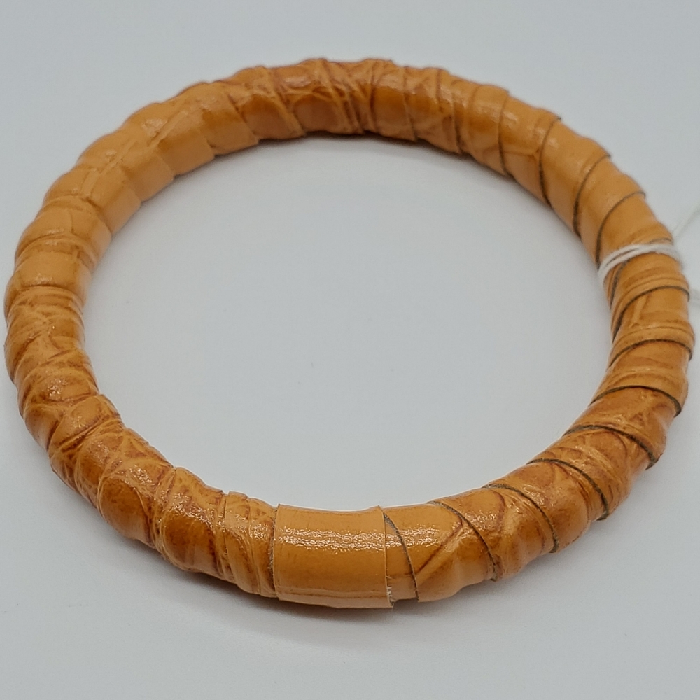 Brown Leather Wrapped Bangle Bracelet Boho Bohemian Coastal Cowgirl NEW